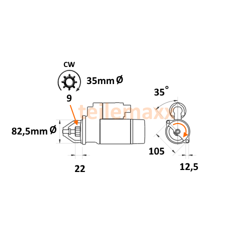Anlasser für Fendt Deutz Lombardini MWM Goldoni ... 0001362040 63217107 AZJ3123 - Image 3
