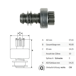 Ritzel Feilauf Freilaufgetriebe 10 Zahn für Anlasser Starter von Bosch EJD ...