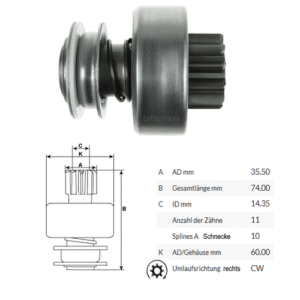 Ritzel Feilauf 11 Zahn für Anlasser von Bosch 0001362700 0001362701 0001367700..