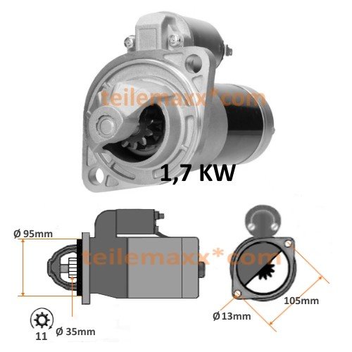 1,7KW Anlasser für Yanmar Motor Fuchs Lader Neuson Thaler. S114-883 129242-77010